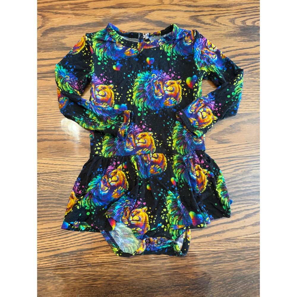 Bums & Roses Tutu Bodysuit Toddler 18-24M Black Rainbow Lion Lisa Frank Style